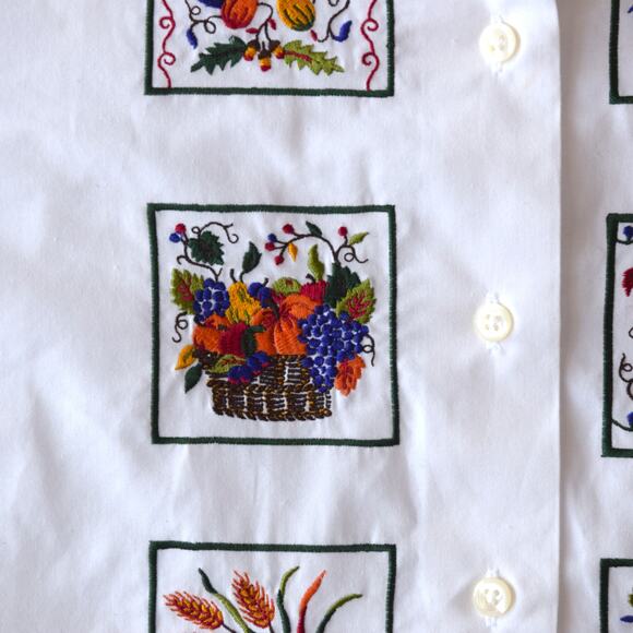 Talbots Vintage Thanksgiving Shirt - Novelty Autumn Embroidery - Medium Size - Picture 3 of 6